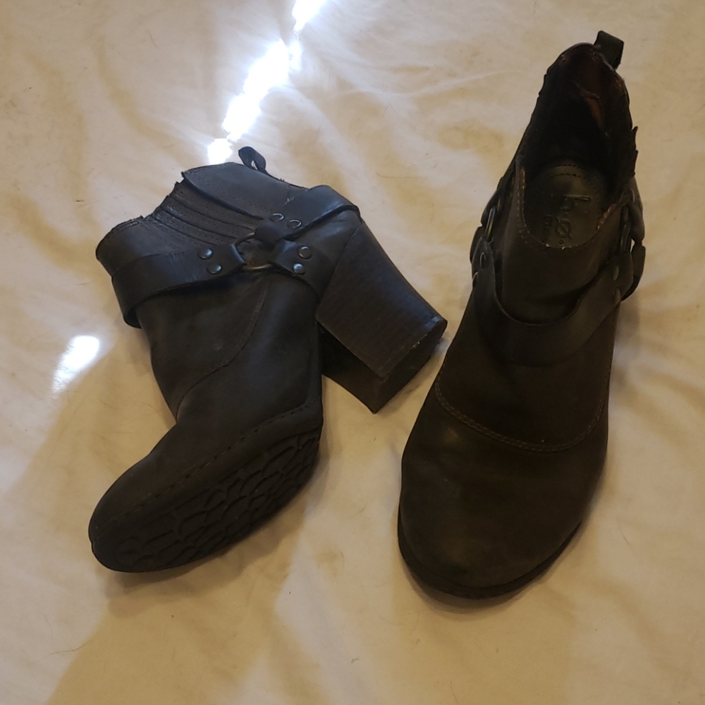 Grey black leather boots